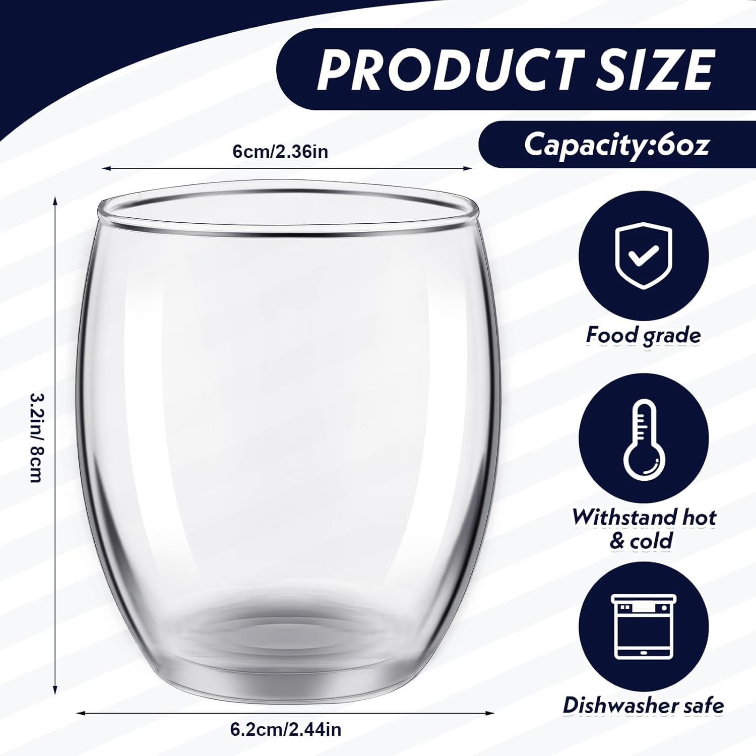 Ziliny 24 Pcs 6 oz Stemless Clear Wine Glasses Glass Cups Recyclable Drinking Glasses for Red or White Wine Cocktail Supplies Party