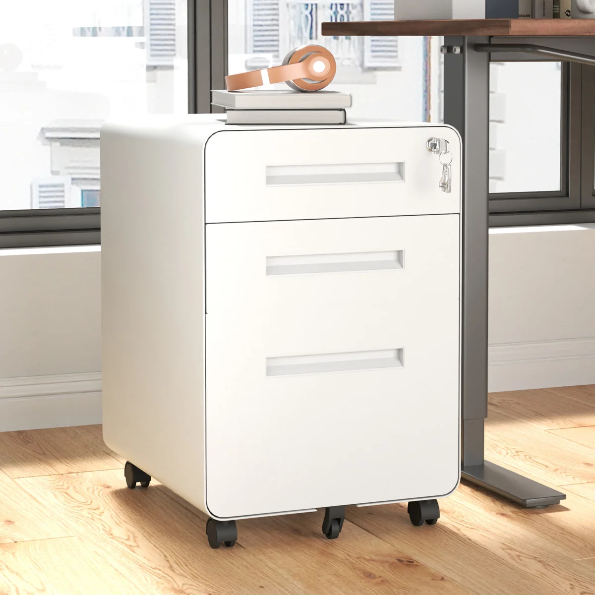 Abheek Makeace Fully Assembled 3-Drawer Mobile Metal Filing Cabinets with Lock for Home Office, Letter/Legal Size