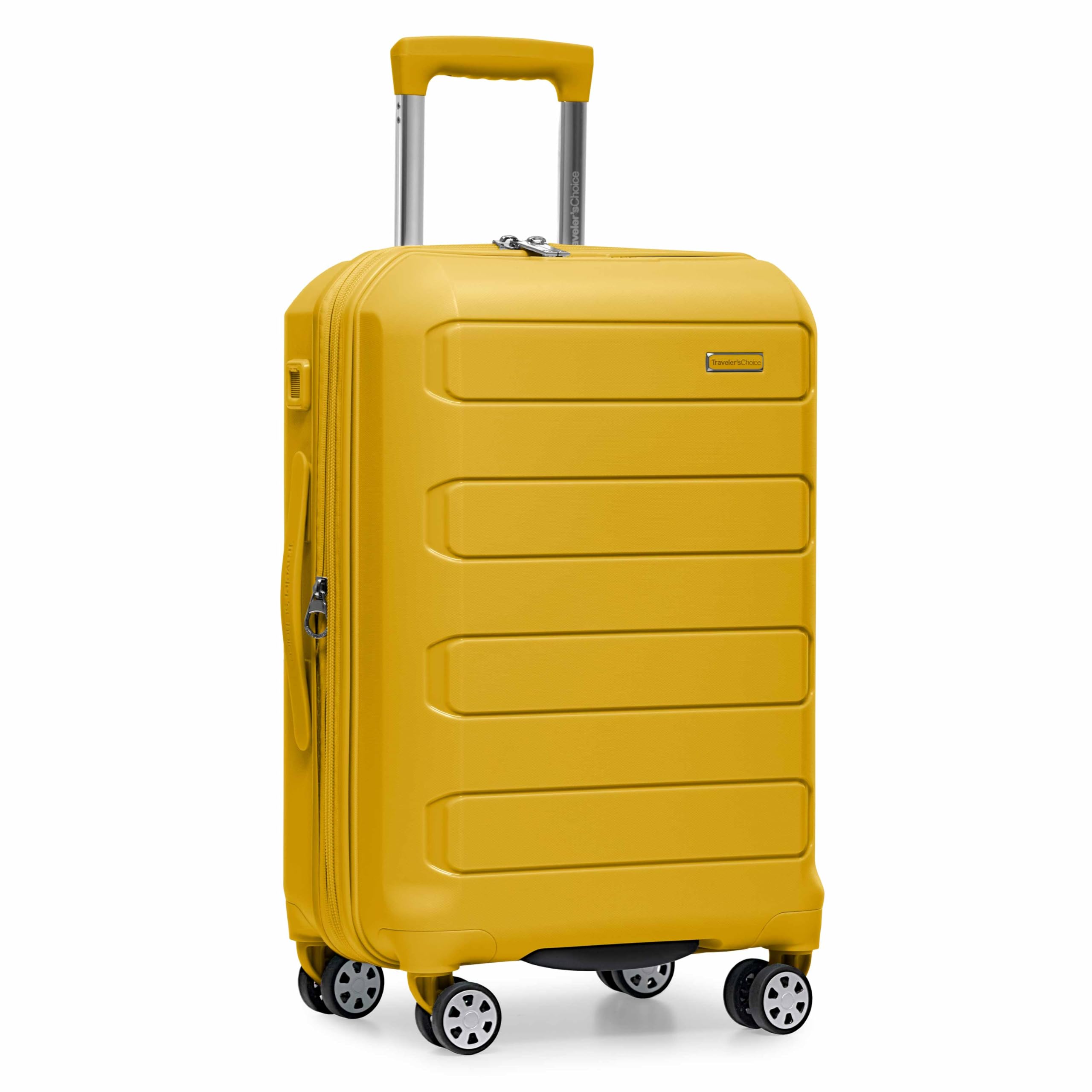(HEAVY DAMAGE) Traveler's Choice Pagosa Hardshell Expandable Luggage with Spinner Wheels, Yellow, 22-Inch Carry-on
