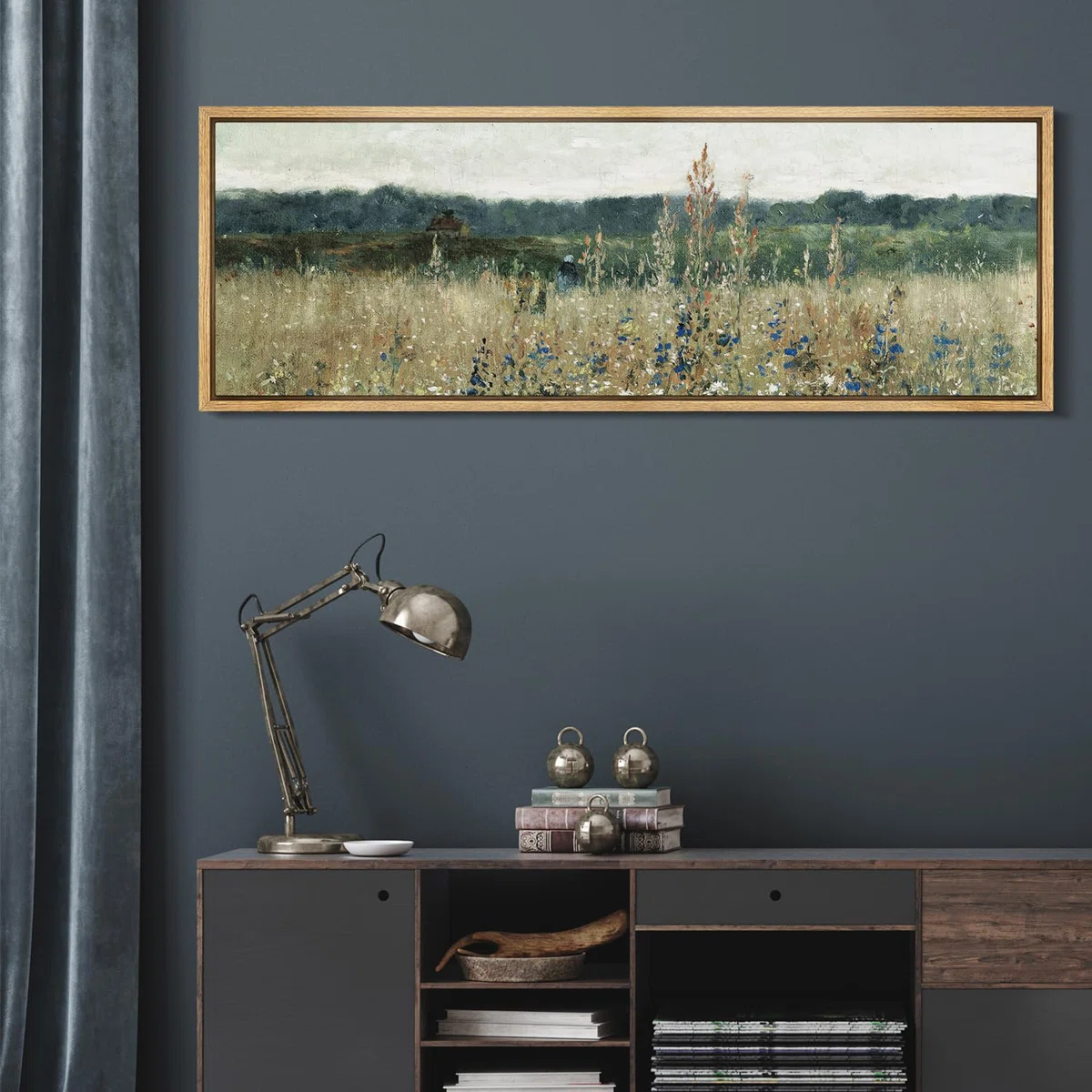 Rustic Countryside Field Wildflowers Vintage Countryside Nature Landscape Framed On Canvas Print