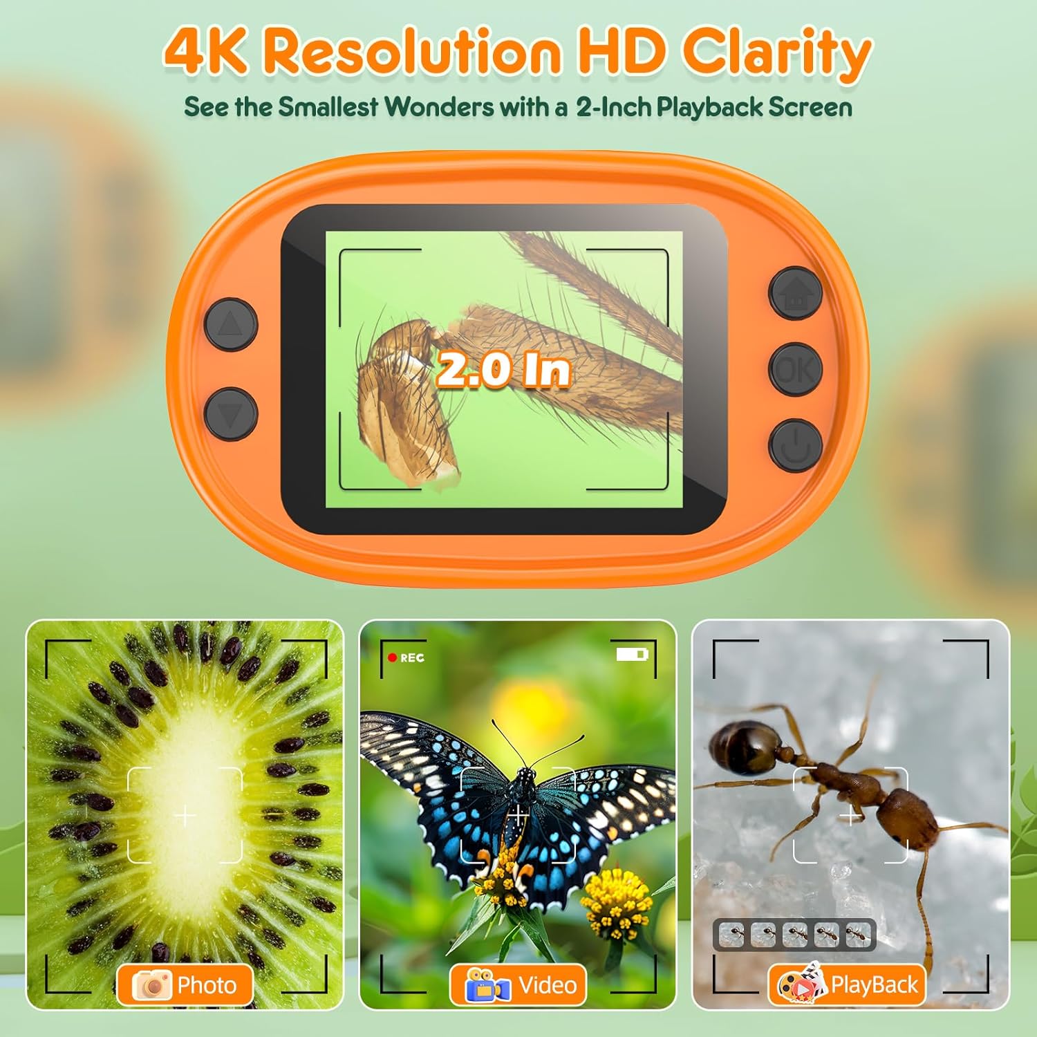 1000X Handheld Microscope for Kids 4K 2.0 Screen Rechargeable Mini Pocket Digital Microscopes w/Slides Kit Portable Edu Gift Age 4-6 8-12 Children Students