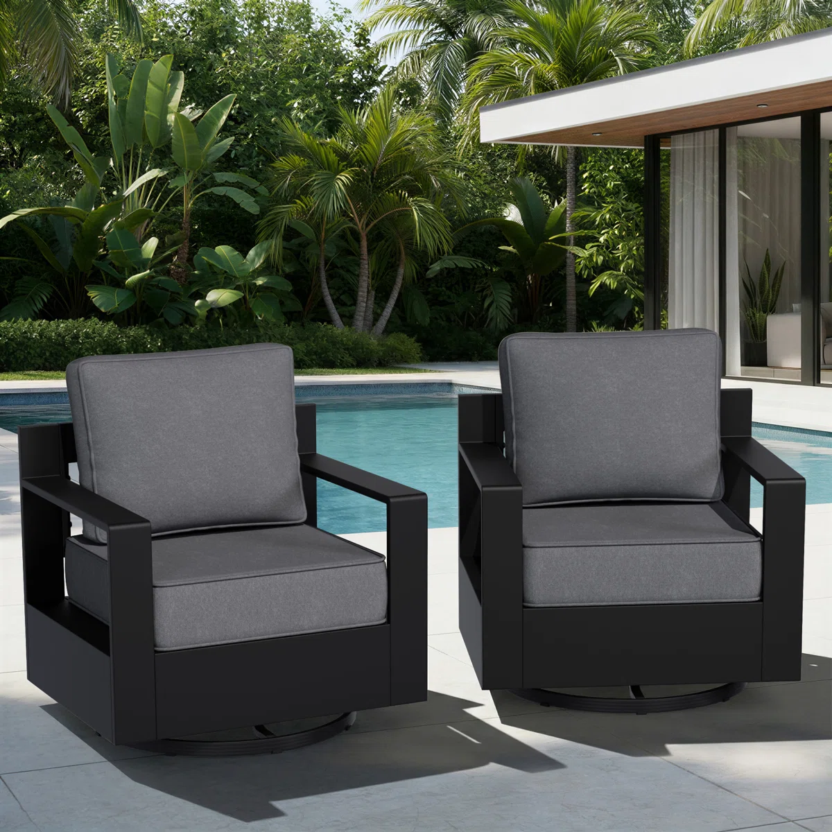 Oneita Modern Outdoor Aluminum 2-piece Swivel Armchair Set with Durable All-weather Thick Cushions