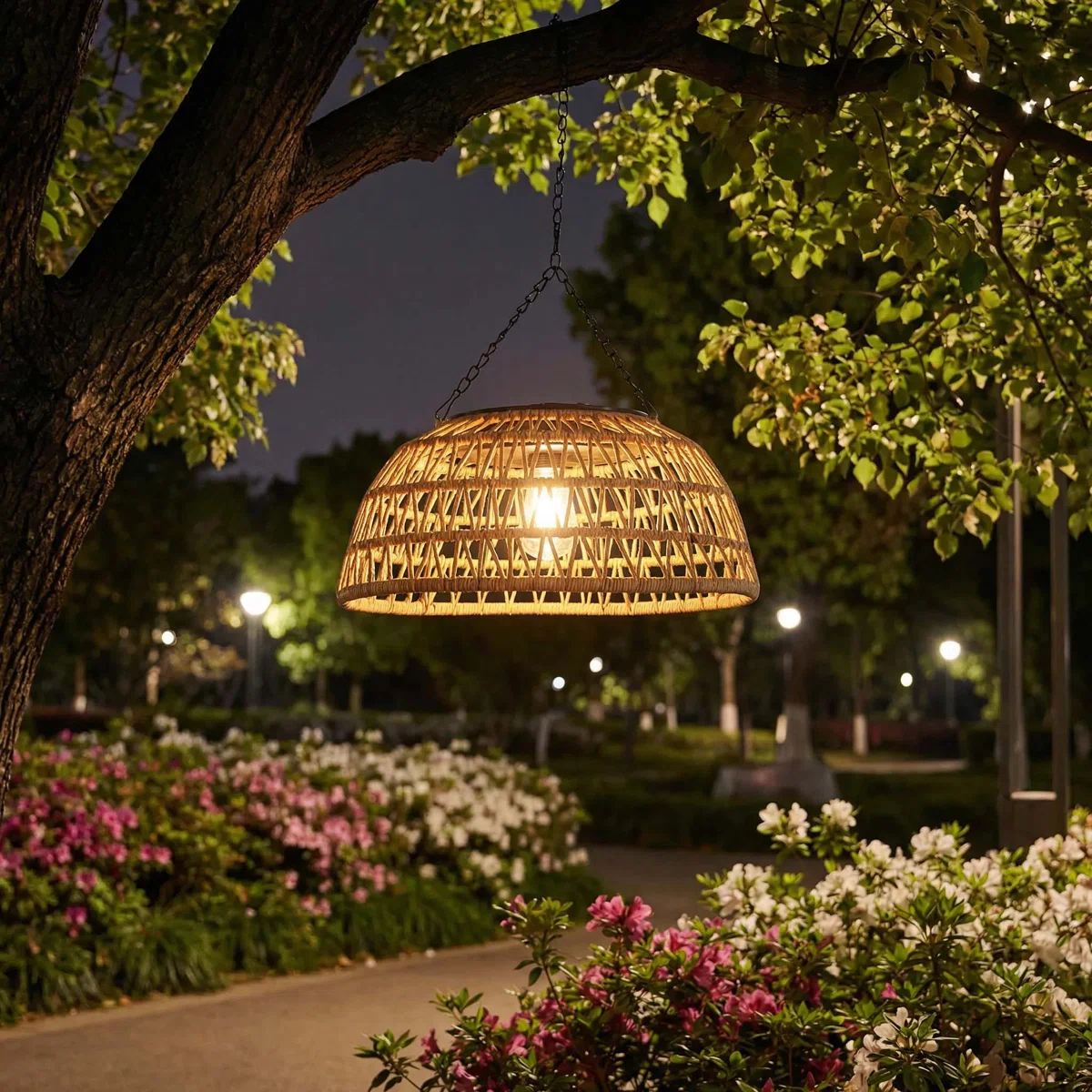 Outdoor Solar Rattan Chandelier Light,Outdoor Hanging Lighting For Gazebo, Patio, And Balcony Decor