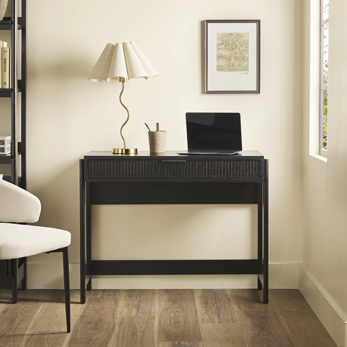 (No hardware)Reeded Writing Desk with Drawer