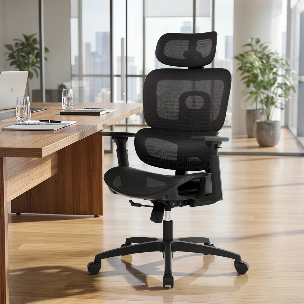 Ergonomic Office Task Chair With Adjustable Lumbar Support & Seat Depth High Back Mesh Desk Swivel Chair