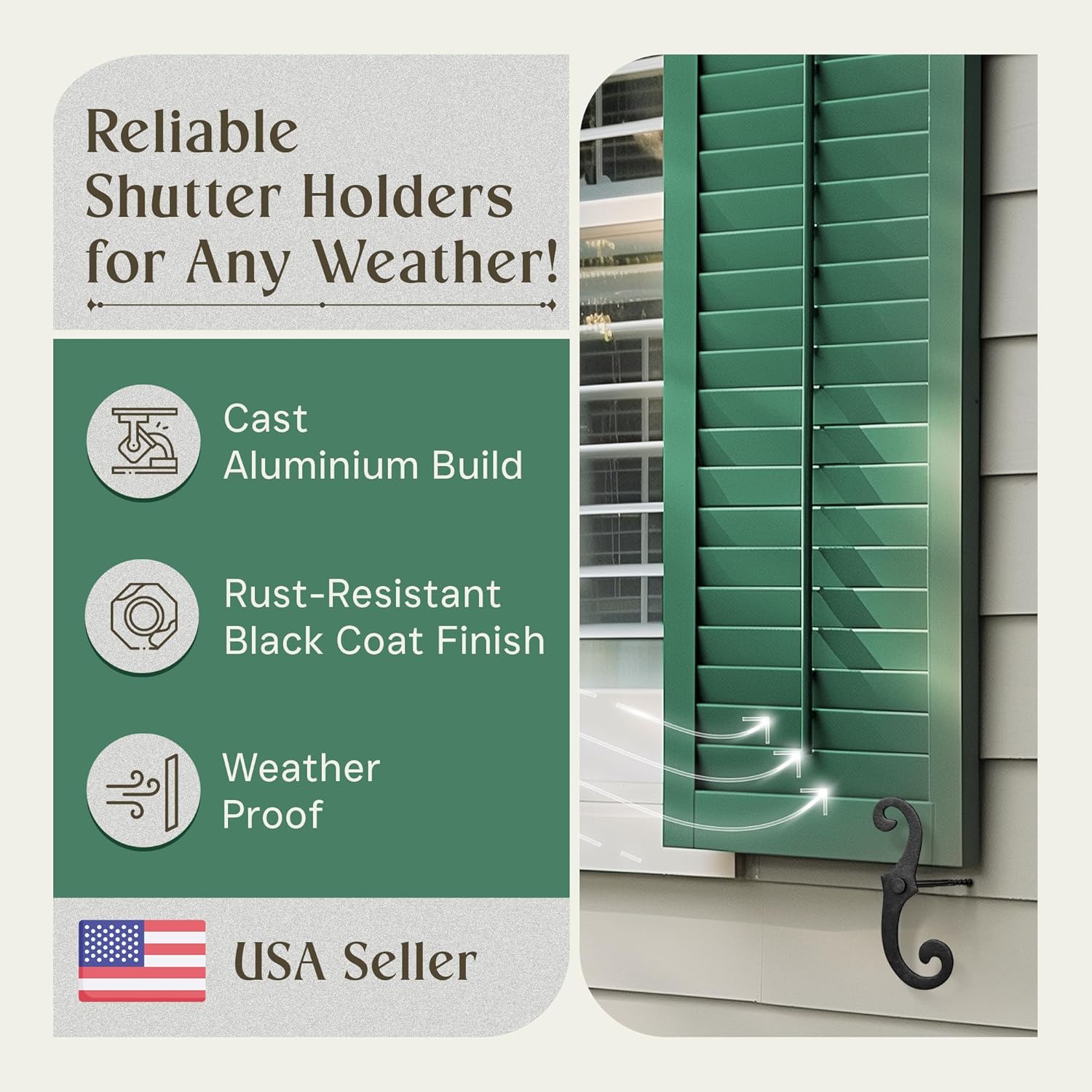 Renovators Supply Manufacturing Black Shutter Dogs 6.5 in. Decorative S Shaped Cast Aluminum Shutter Dogs with Mounting Hardware Pack of 4 Cast Aluminum Pack of 4 Pairs