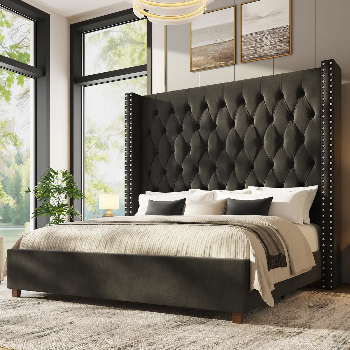Duluth Diamond-Tufted Wingback Upholstered Platform Bed