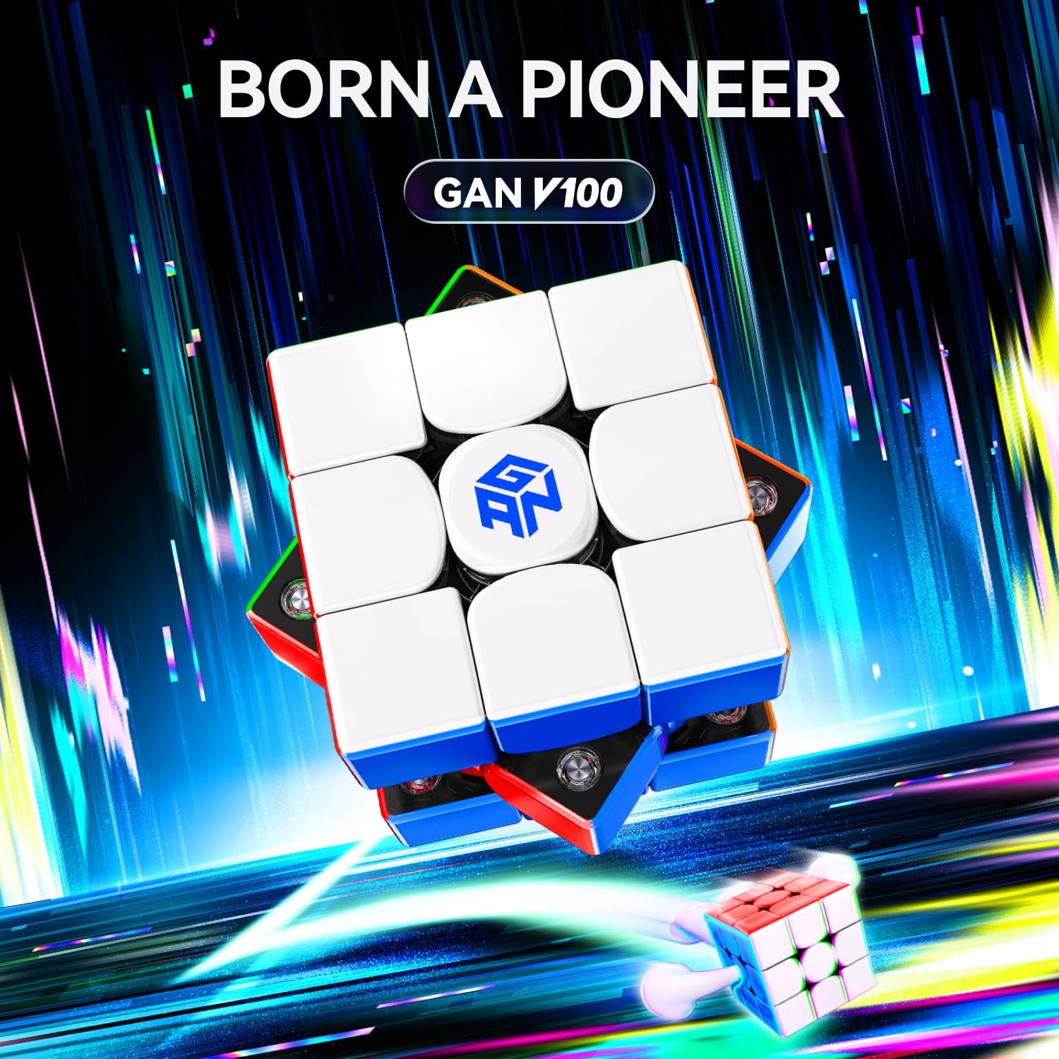 (must be assembled)GAN V100 Maglev UV Speed Cube 3x3 Magnetic, Omni-directional Positioning 64g Lightweight Speedcube Brain Teaser Puzzle Fidget Toy for Kids Adults, 55mm Black Inner Surface UV Version