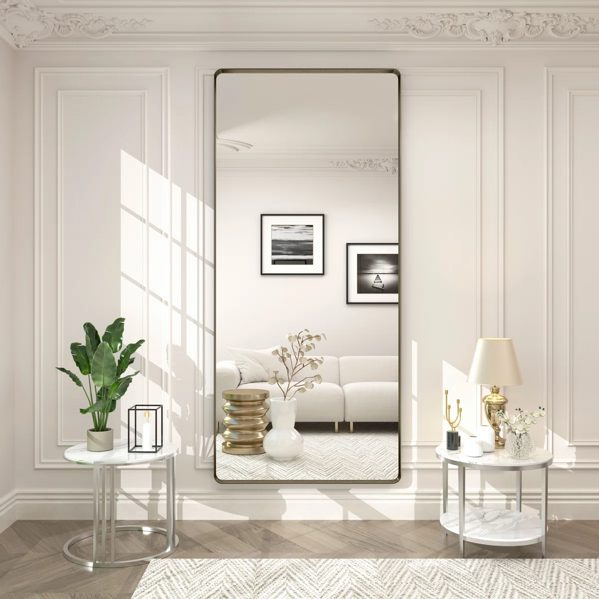 Aevar Tempered Glass and Aluminum Alloy Framed French Cleat Mounted Wall Mirror