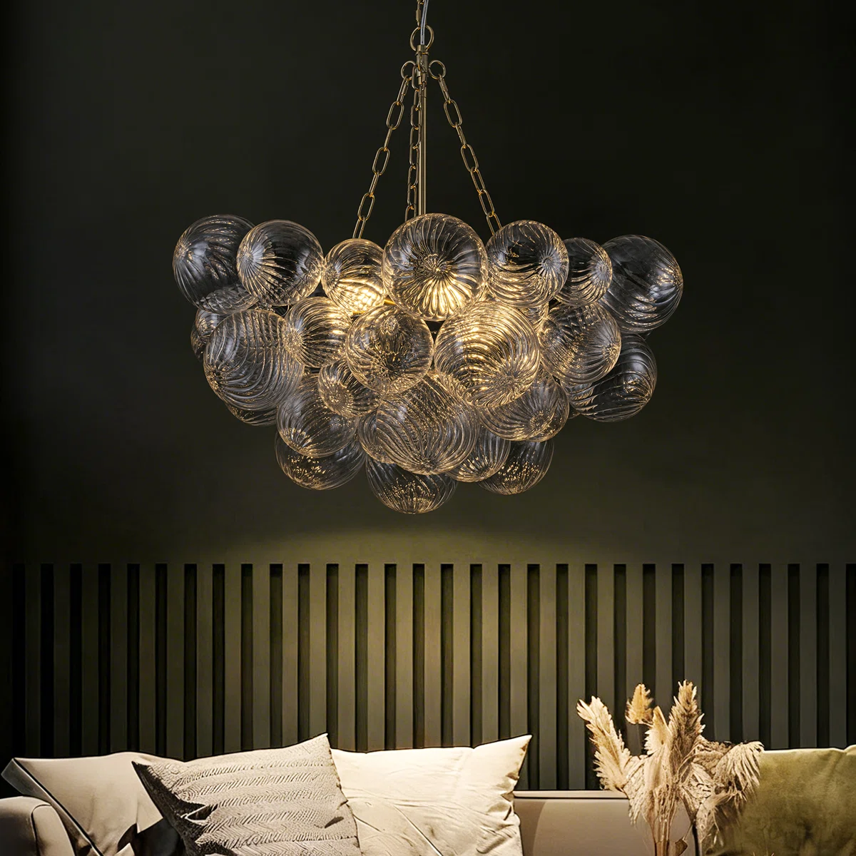 6-Light Swirled Bubble Glass Globe Chandelier