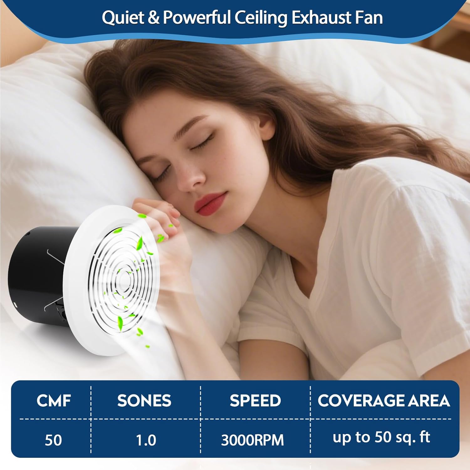 V2262-50 7 Inch Bathroom Exhaust Fan, 50 CFM Quiet Bathroom Vent Fan, 1.0 Sones Low Noise Fans for Ceiling, Kitchen Exhaust Fan, Garage Ceiling Fan for Mobile Home, Laundry
