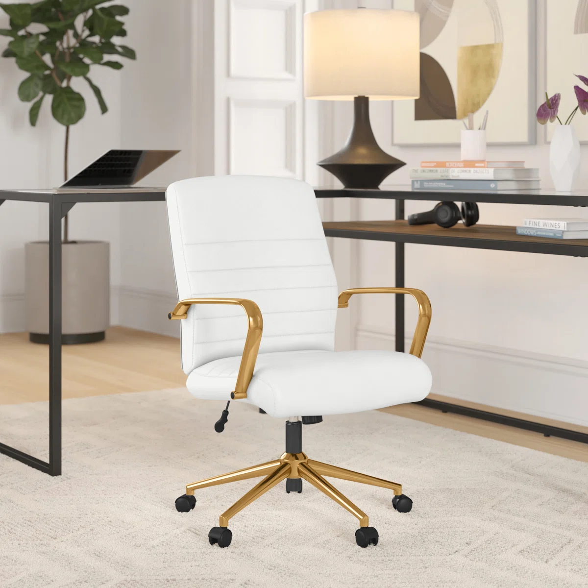 Turbeville Faux Leather Task Chair with Gold Finish