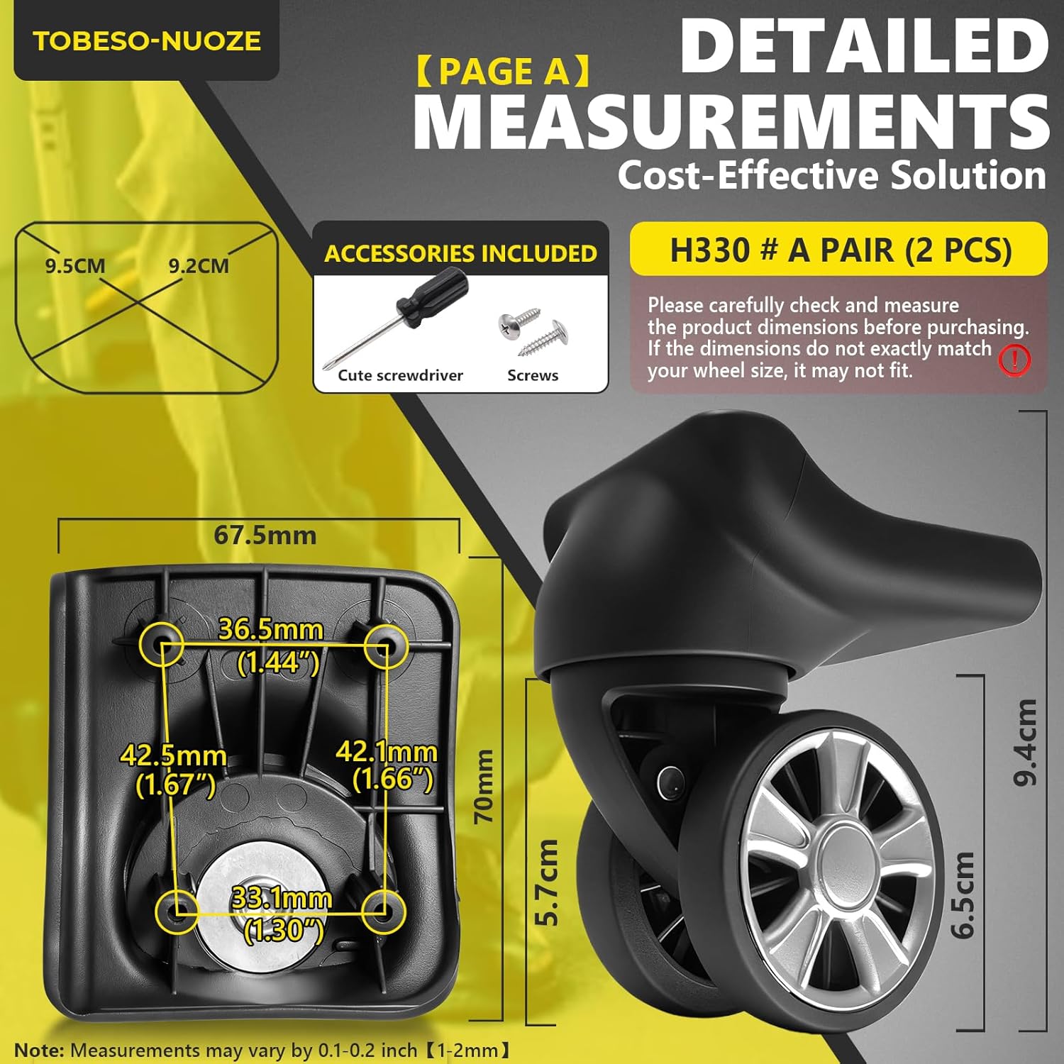 NUOZE Duel Spinner Luggage Wheels Replacement for Suitcase, Wheels Parts Roller Suitcase Tourister Travel Trunk Caster Luggage Replacement Kit (Sliver- 2pcs)