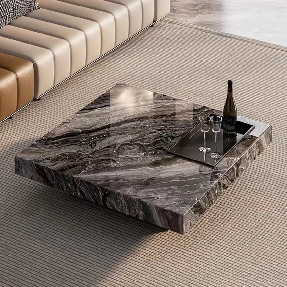 Danery Faux Marble Square 42" Coffee Tables 2 Legs Cocktail Tables