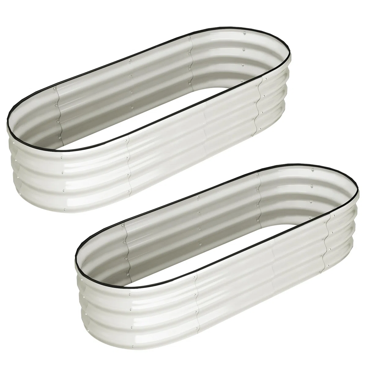 Set of 2 Oval Galvanized Steel Raised Garden Beds for Vegetables, Flowers, Herbs