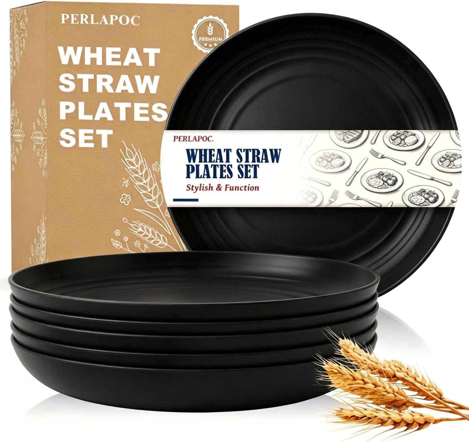 Set of Matte Black Ceramic Dinner Plates