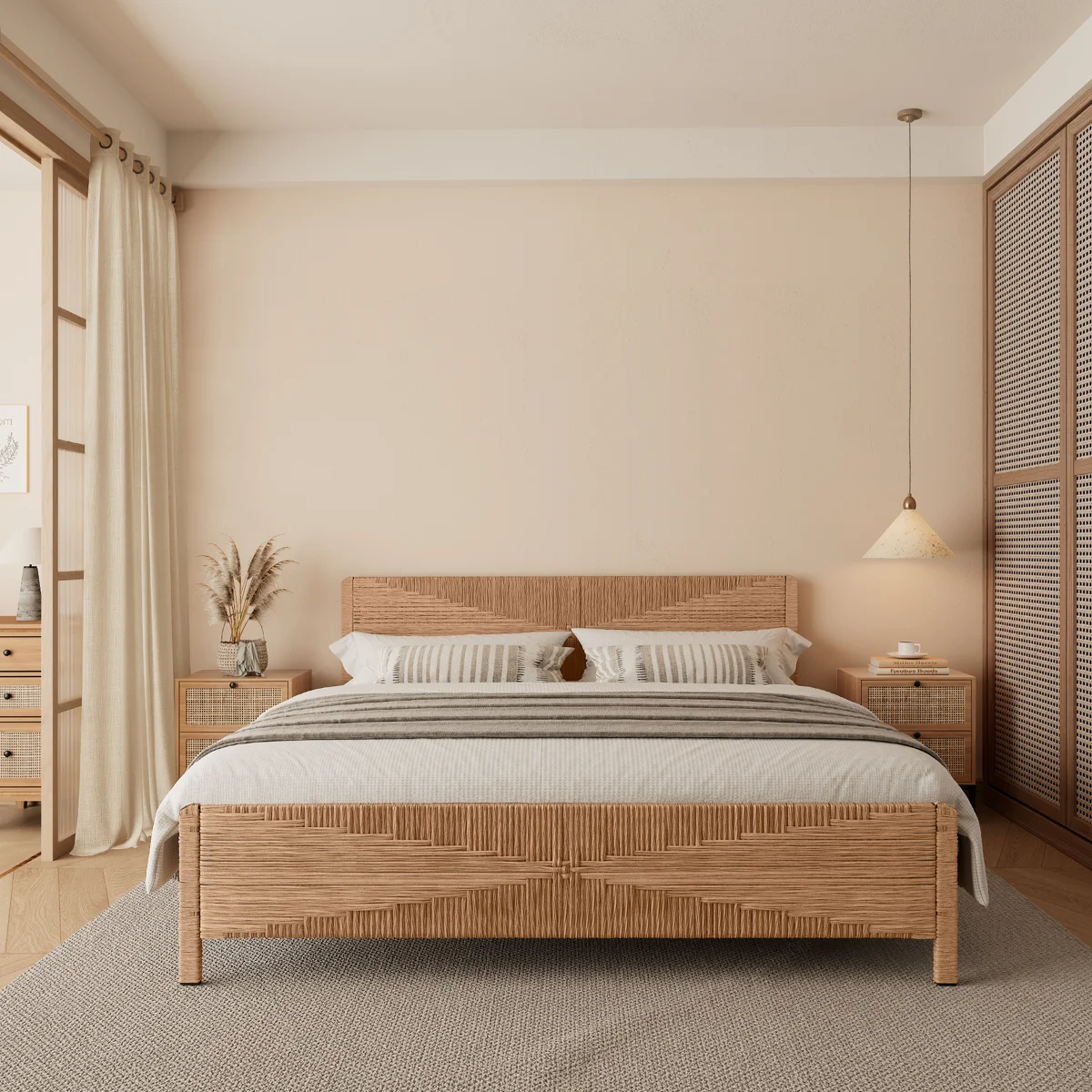 Boho Hand-woven Rattan Bed