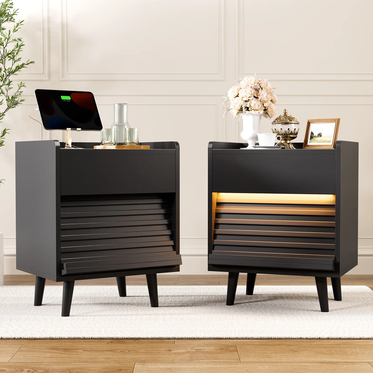 Allysyn 19.69'' W 2-Drawer Nightstand with LED Lights and Power Outlets
