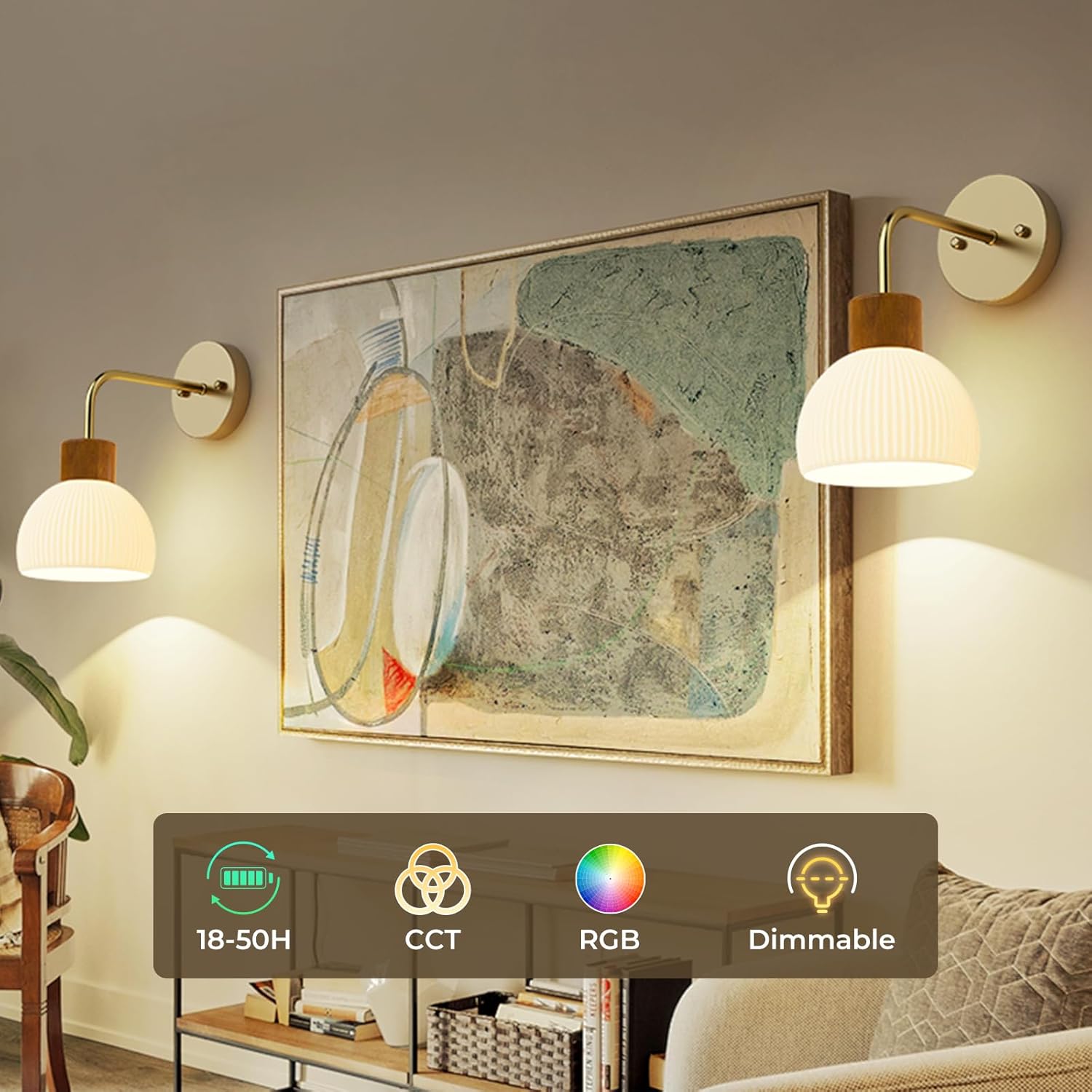 (Missing one globe)PRTILOUD Glass Battery Operated Wall Sconces Set of 2, Rechargeable Wall Lamp with Remote, 12 Colors Dimmable Wireless Sconces Wall Decor Set of 2 with Timer for Bedroom Living Room (Gold, 2 Pack) Gold 2 Pack
