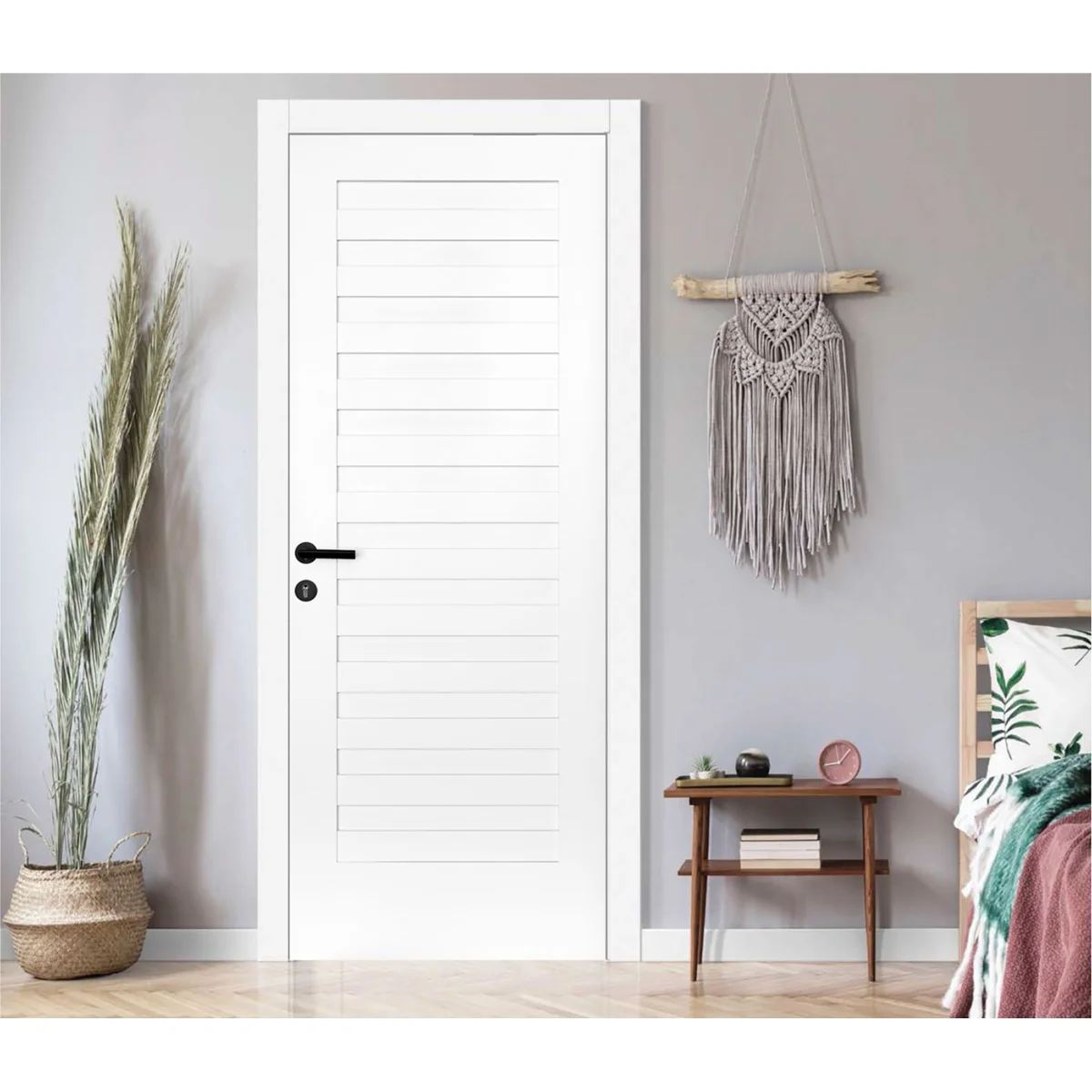 White Primed Smooth Solid Wood Core Shadow Louver Door Slab