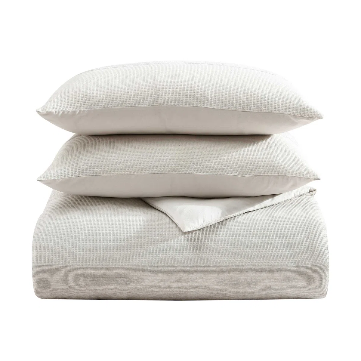 Vera Wang Chenille Waffle Stripe Beige Duvet Cover Set