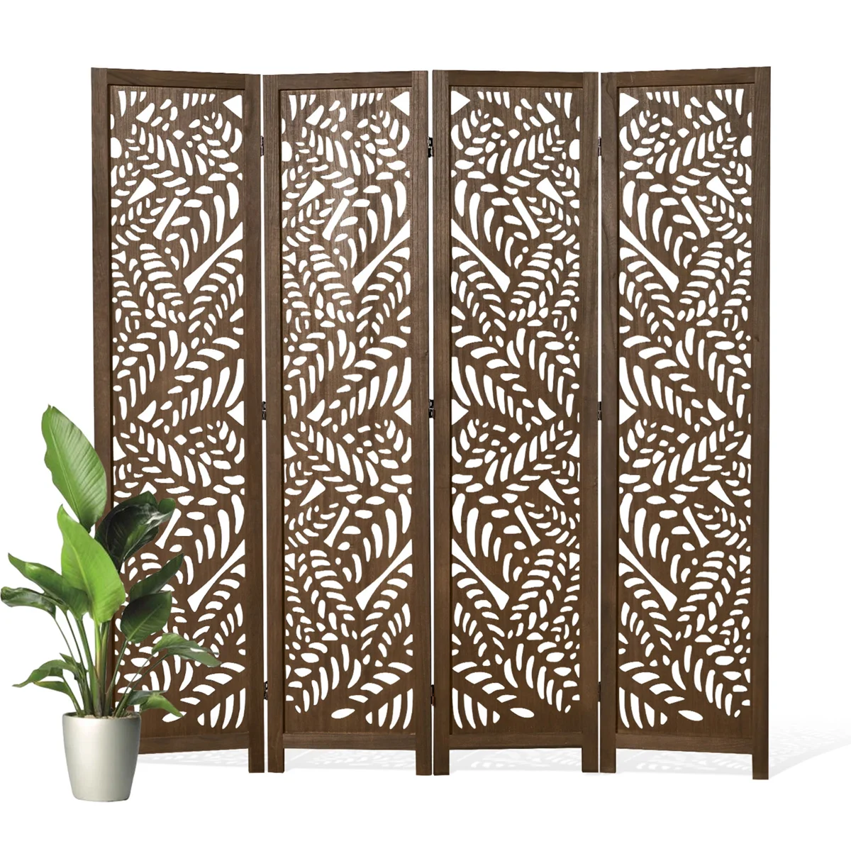 67'' H Solid Wood Room Divider - Floral Serenity Folding Screen with Leaf Cutout Design
