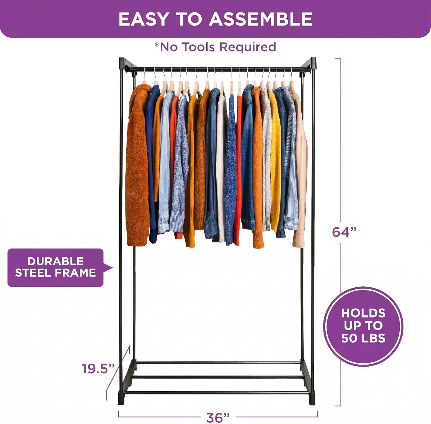 HOLDN’ STORAGE Portable Wardrobe Closet - 50 lb Capacity, Internal Heavy Duty Metal Rod, Zipper & Clear Window, Durable Clothes Organizer, Tool-Free Easy Assembly, Dark Gray Canvas Cover Dark Gray Medium
