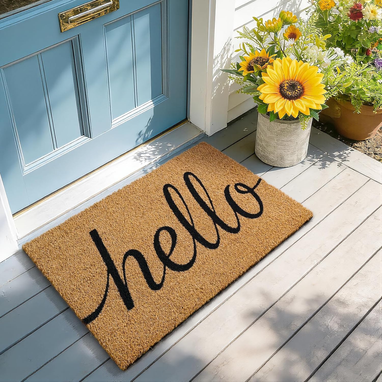 Kelarea Front Door Mat Natural Coco Coir Doormat with Heavy Duty Backing, 17 x 30 Hello Welcome Mats, Easy to Clean Entry Mat for Indoor Outdoor Entrance Porch