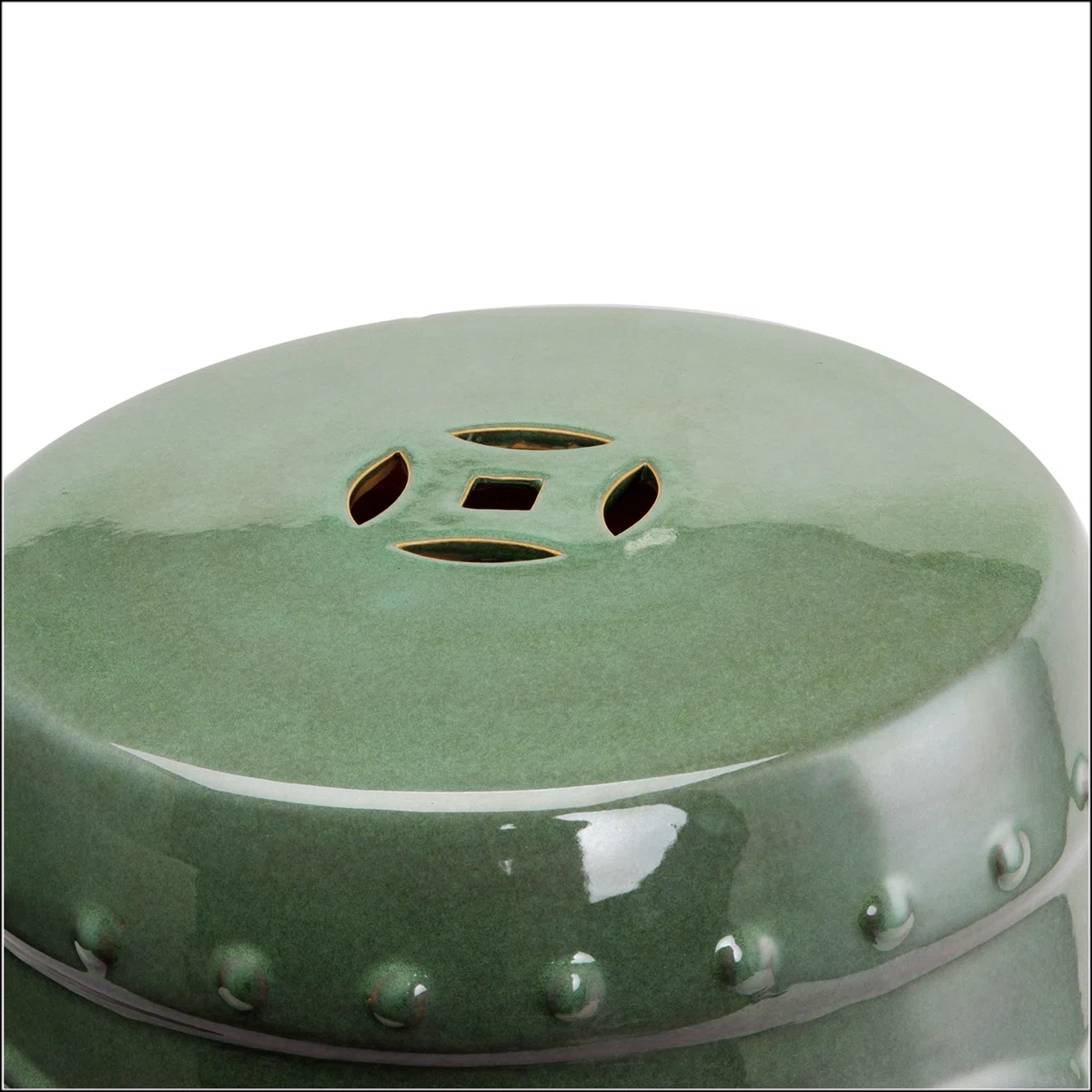 14" X 17" Ceramic Garden Stool With Double-Coin Knotted Ring Design & Strong Glazed Material