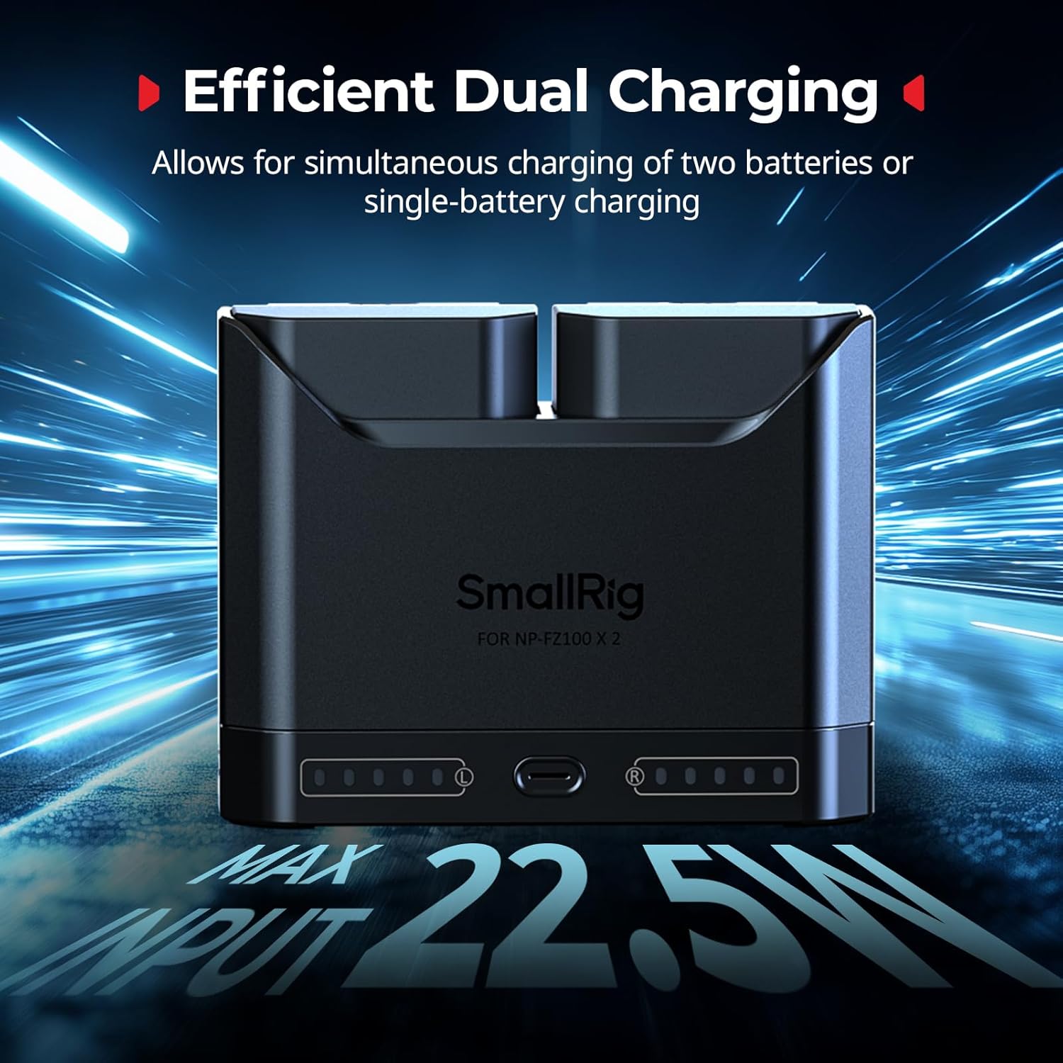 SMALLRIG NP-FZ100 Battery Charger for Sony, 2h Dual Slot Camera Charger with 22.5W USB-C Fast-charging Port,Full Compatible with Sony Alpha A7V A7III A7IV A6700 FX3 FX30 A9 A7CII A7RIII ZV-E1 ZV-E10II ONLY CHARGER