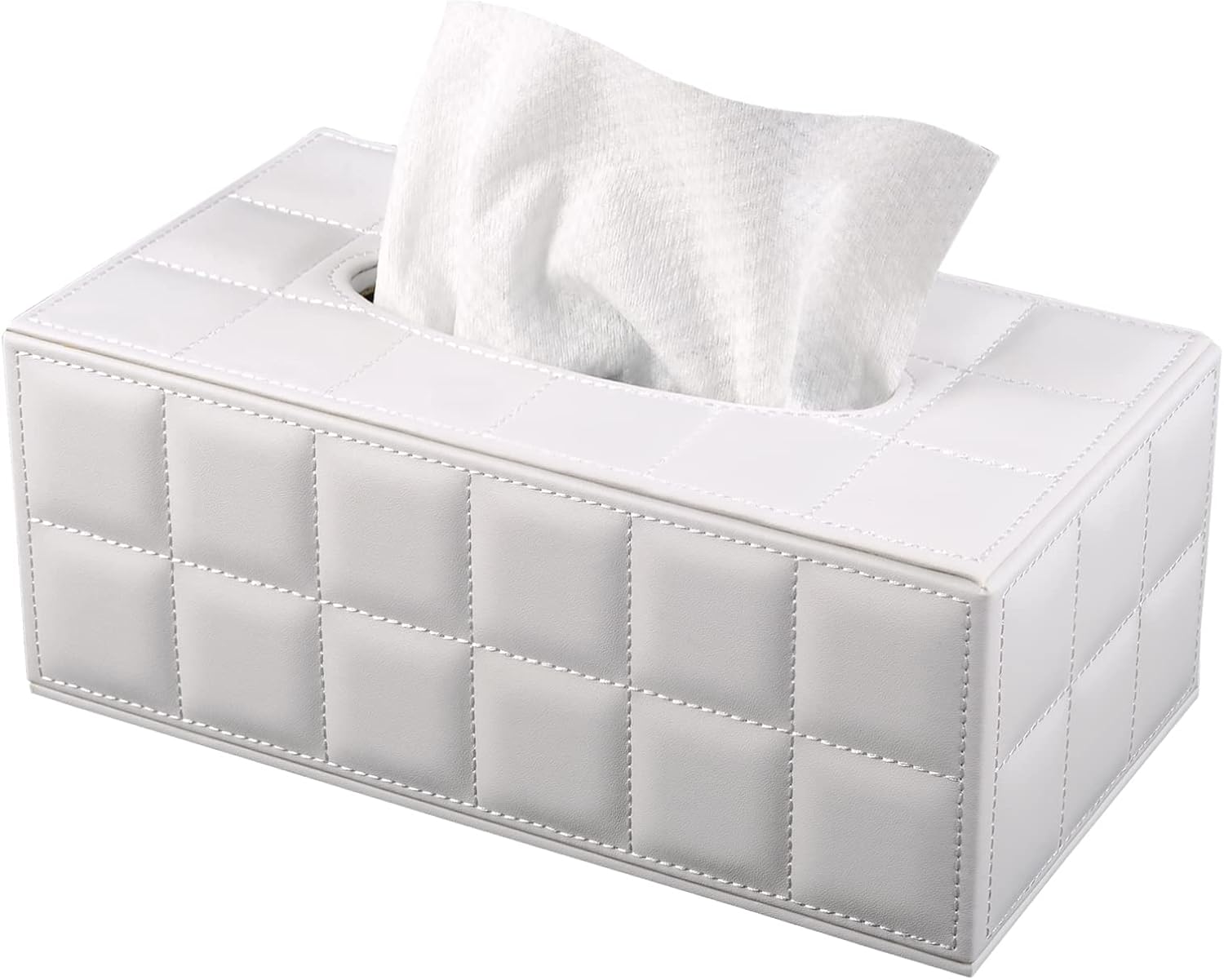 (very damaged)High-end Fashion Pu Leather Tissue Box Holder Cover Rectangular,Napkin Facial Tissues Cube Dispenser,Tissue Cover Decorative Container with Magnetic Bottom for Home Office Car (White)
