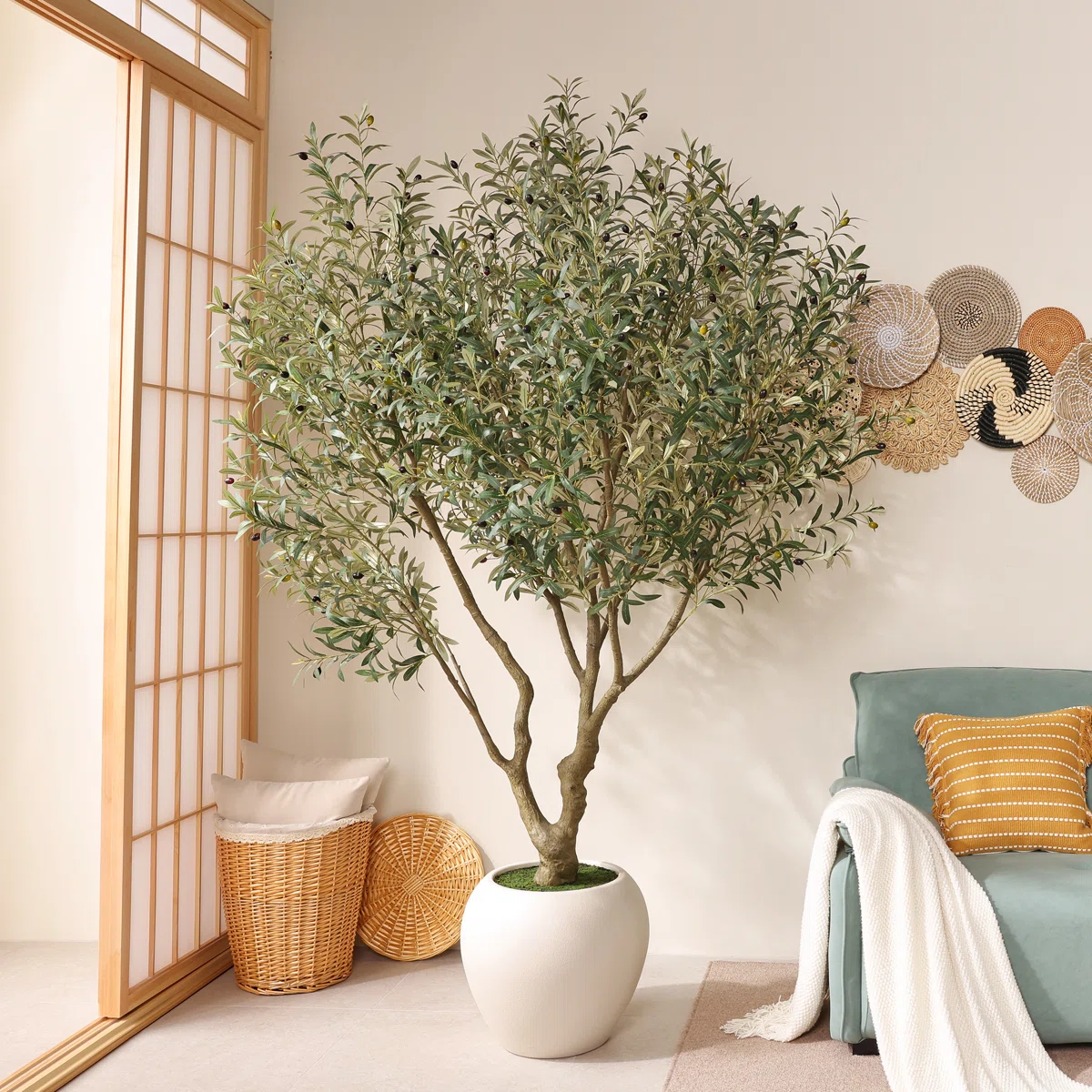 Ashwell 96"H  Artificial Olive Tree with White Planter