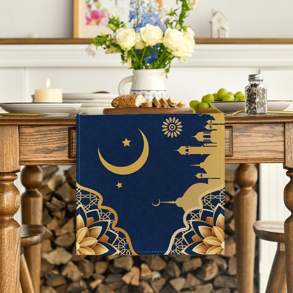 Artoid Mode Castle Lantern Moon Ramadan Table Runner, Seasonal Kitchen Dining Table Decoration for Home Party Decor 13x72 Inch