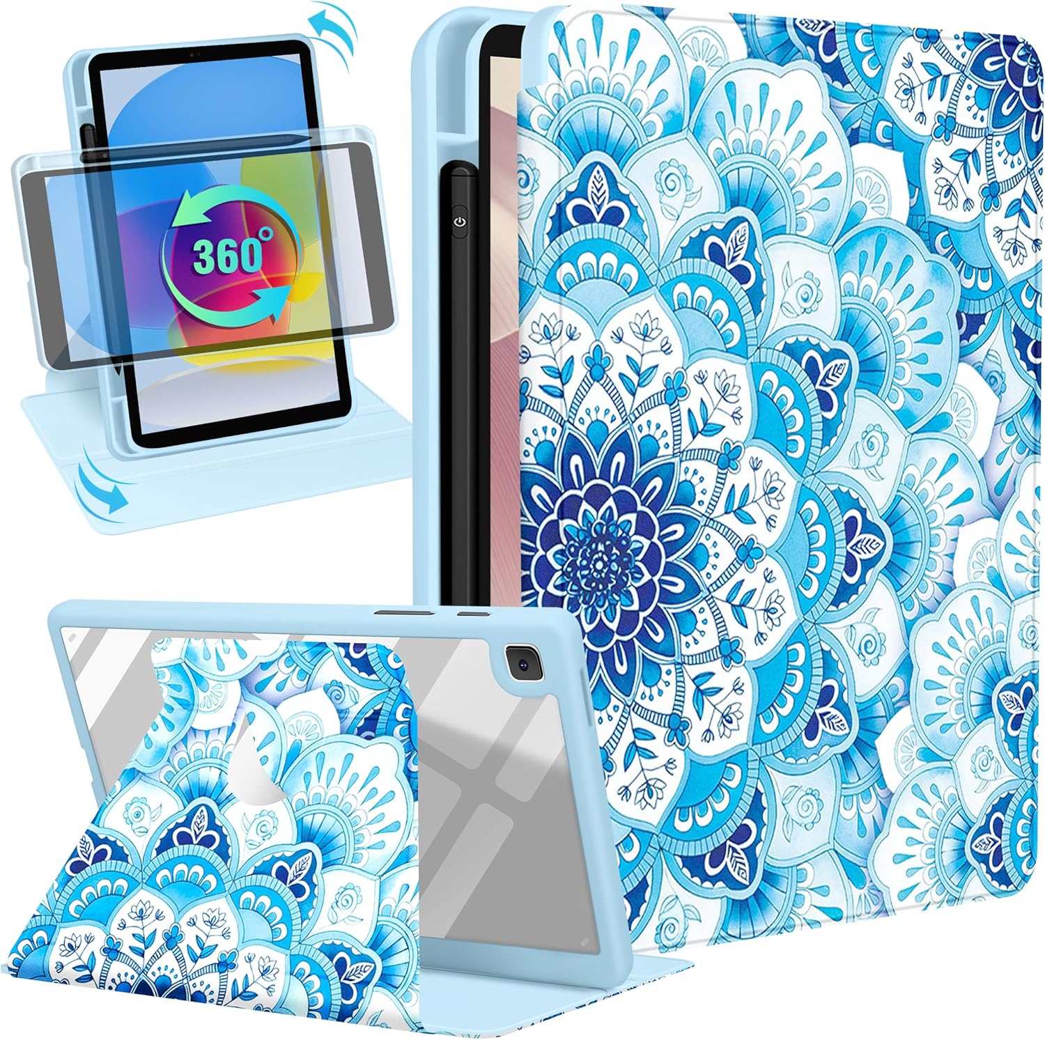 for Samsung Galaxy Tab A7 Lite Case 8.7 Inch Folio Cover with Pencil Holder Women Cute Girls Girly Pretty Blue Aesthetic Fashion Design Rotating Stand for Samsung Tablet A7 Lite Cases