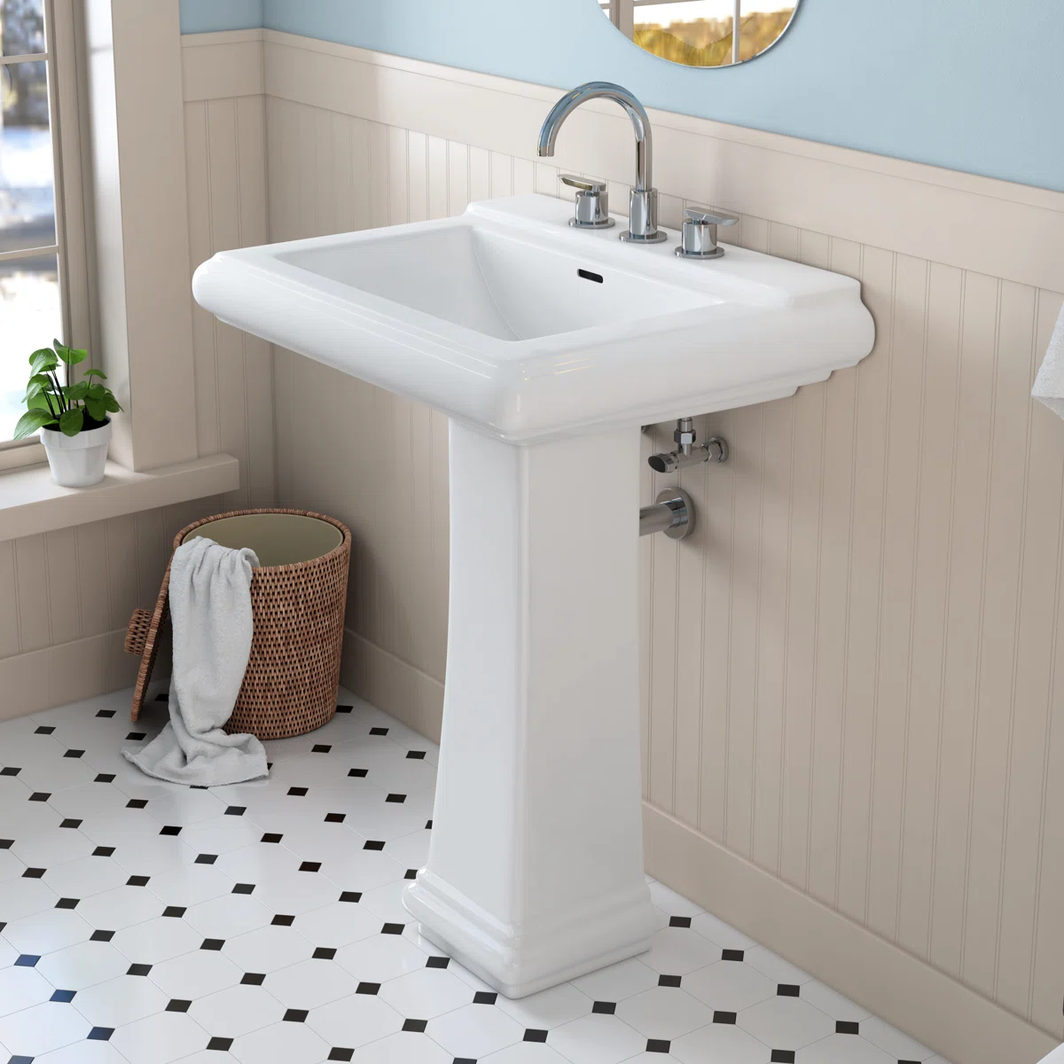 Tucson 34" White Vitreous China Rectangular Bathroom Sink with Overflow