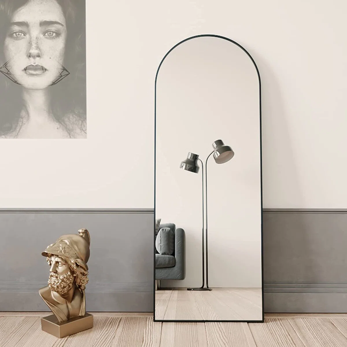 Queenborough Oversized Full Length Mirror Arch Floor Mirror Wall Mirror Hanging Or Leaning Full Body Mirror With Stand