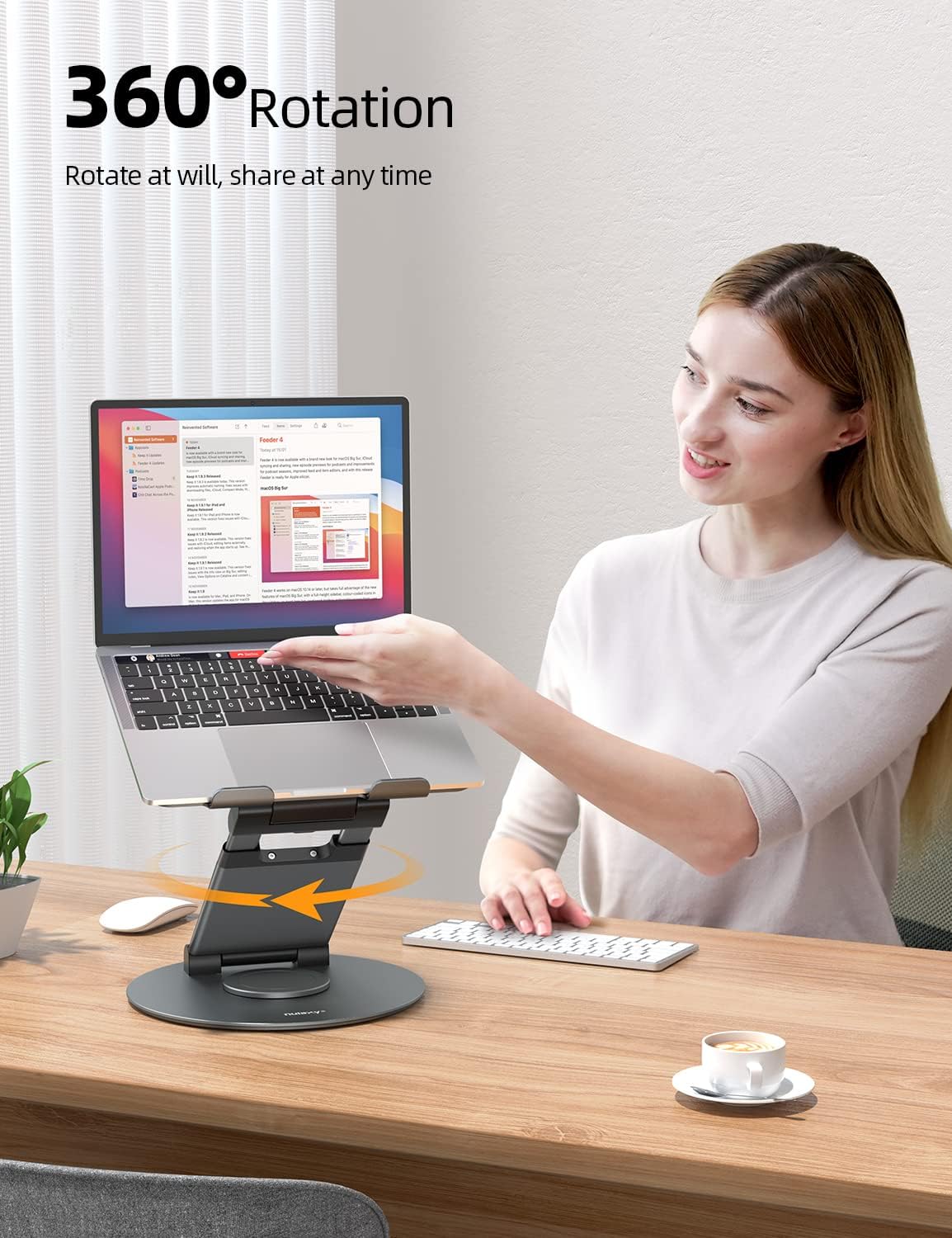 Nulaxy Telescopic 360 Rotating Laptop Stand for Desk Adjustable Height Swivel Pull Out Design Ergonomic Laptop Riser Standing Desk Converter Fits All 10-17 Laptops Computer MacBook, Gray A-Gray