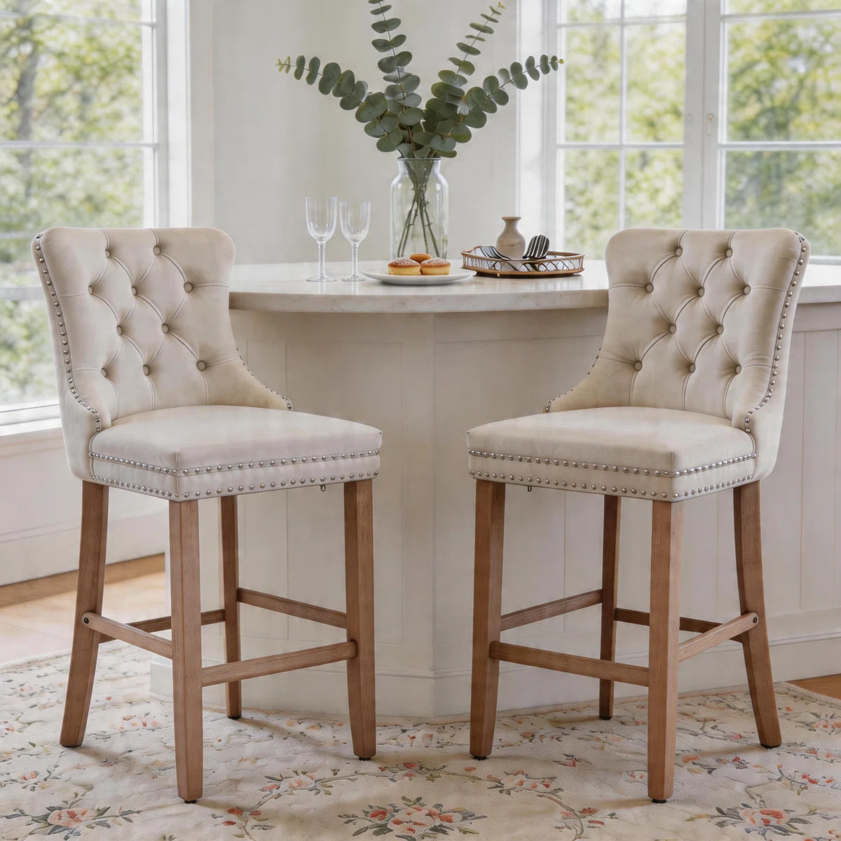 (One only)Contemporary Velvet Counter Height Bar Stools (Set of 2)
